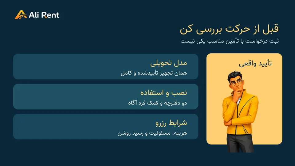 چک‌لیست پیش از حرکت با صندلی کودک و مسکات رسمی نیم‌تنهٔ علی‌رنت در حال بررسی؛ صورت و دست‌ها کامل‌اند